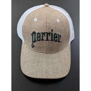 Perrier Water Promo Hat Snapback Mesh Trucker Woven Tan White Cap America OSFM